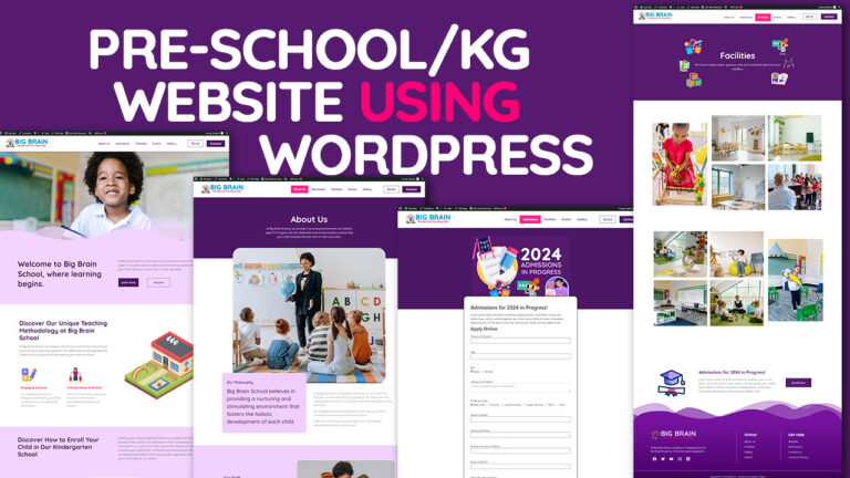 Pre-School, Kindergarten, WordPress tutorial, Website builder, Free website, Education, Namecheap, WordPress settings, Theme installation, Plugin installation, Custom menus, Header design, Footer design, Page creation, Page customization, Pre-School homepage, Template import, Wordfence security