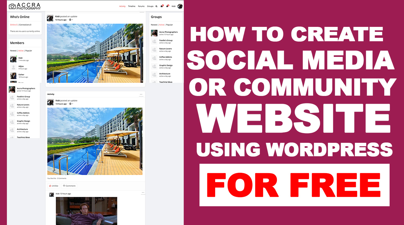 Social media ad community website with wordpress for free